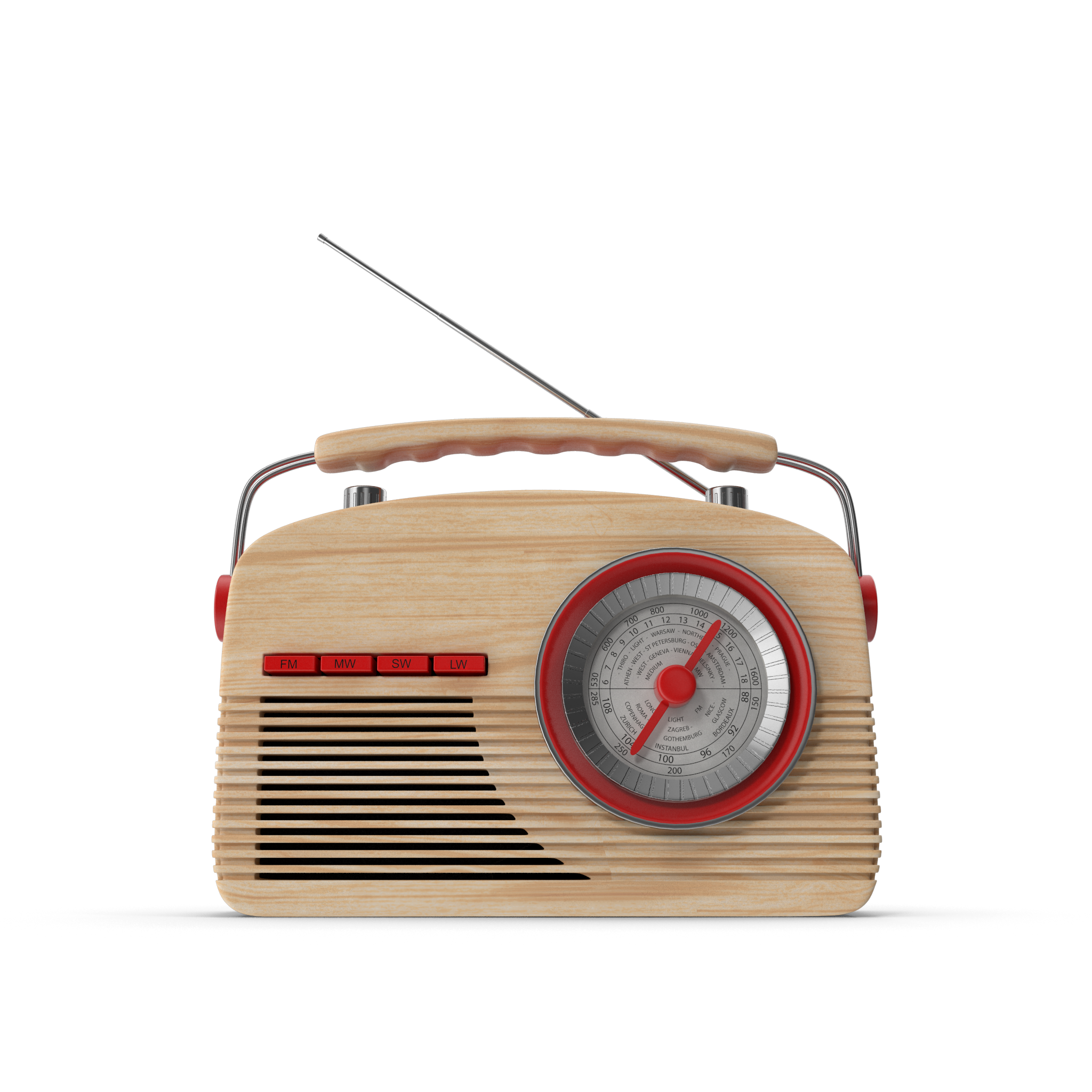 A portable wooden radio